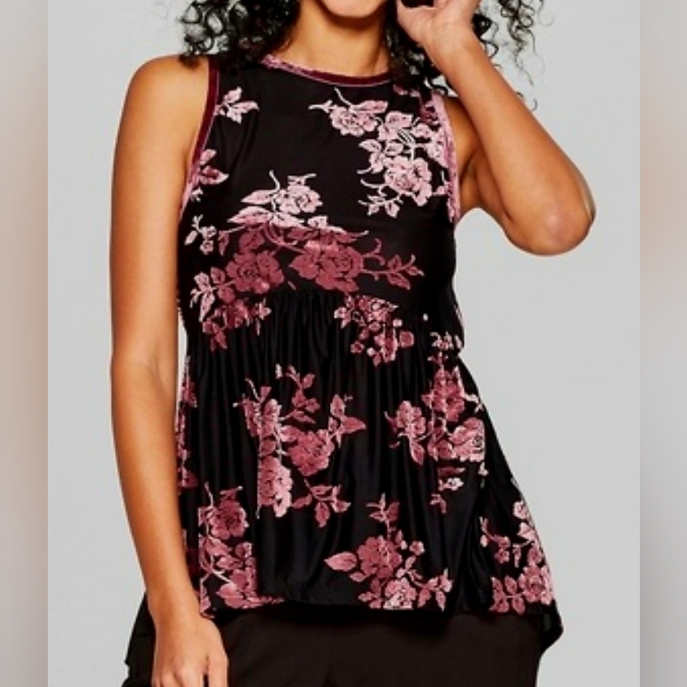Knox Rose Sleeveless Floral Velvet Burnout Romantic Whimsigoth Top Size Large